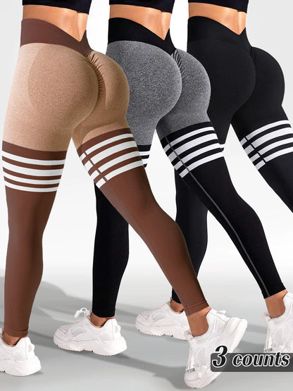 Striped Outdoor Sports Tights High Waist Hip Lift Running Exercise Workout Pants