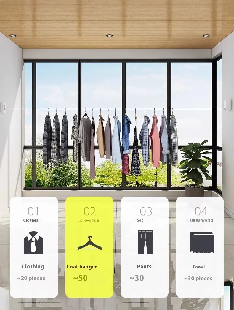 Punch-Free Wall-Mounted Clothesline