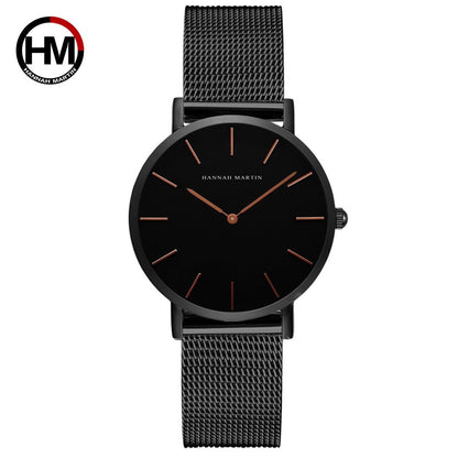 Japan Quartz Movement High Quality 36mm hannah Martin Women Stainless Steel Mesh Rose Gold Waterproof Ladies Watch