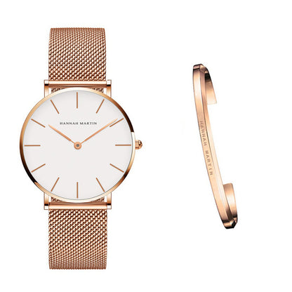 Japan Quartz Movement High Quality 36mm hannah Martin Women Stainless Steel Mesh Rose Gold Waterproof Ladies Watch