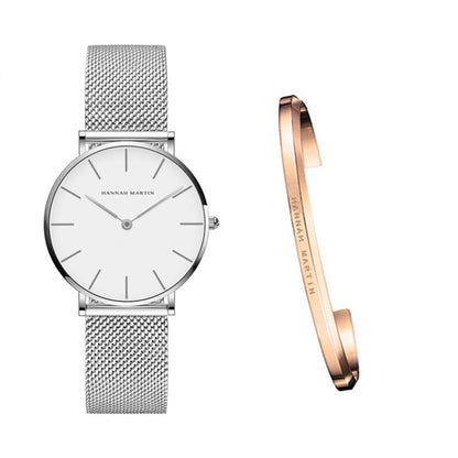 Japan Quartz Movement High Quality 36mm hannah Martin Women Stainless Steel Mesh Rose Gold Waterproof Ladies Watch