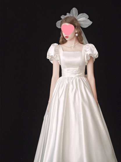 French Light Wedding Dress Satin Vintage Trip Shoot Bridal Gown Dress