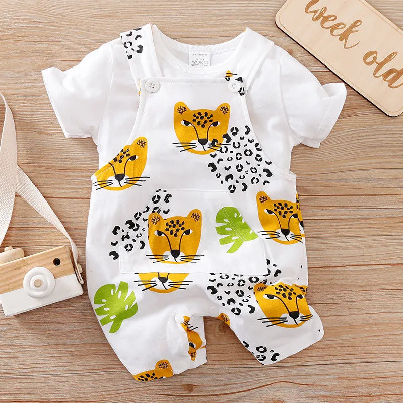 Two-piece Baby Clothes Clothing Summer Newborn Thin Baby Going Out Clothes Cartoon Strap Children's Suit