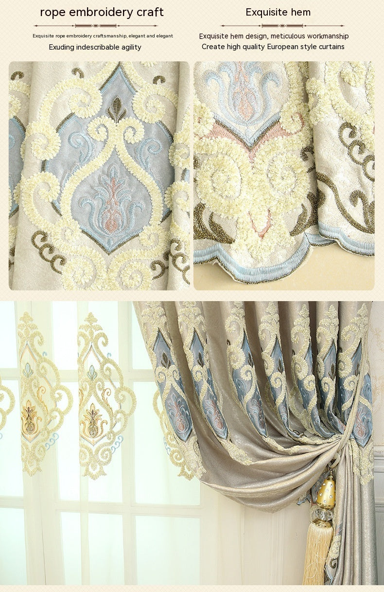 Crown European Embroidery Cloth Mesh Curtains Living Room Bedroom Simple