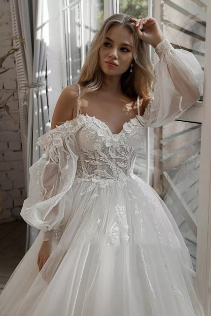 Boho Bride Gown Puff Sleeve Off Shoulder Wedding Dresses