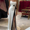 Strapless Black And White Contrasting Slit Dress