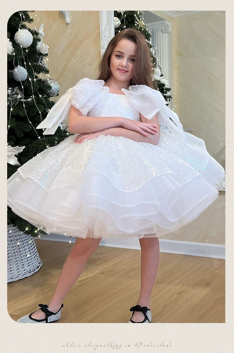 Girls' White Birthday Party Formal Dress Skirt