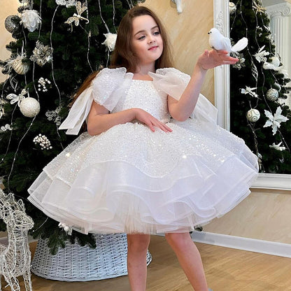 Girls' White Birthday Party Formal Dress Skirt