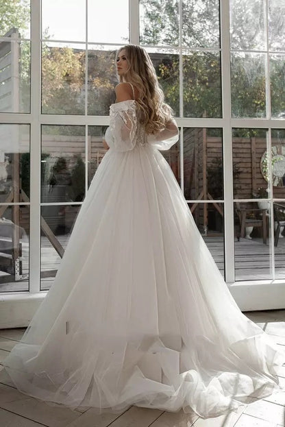 Boho Bride Gown Puff Sleeve Off Shoulder Wedding Dresses