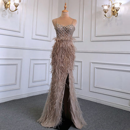 Suspender Feather Slim-fit Host Annual Party Banquet Engagement Dress