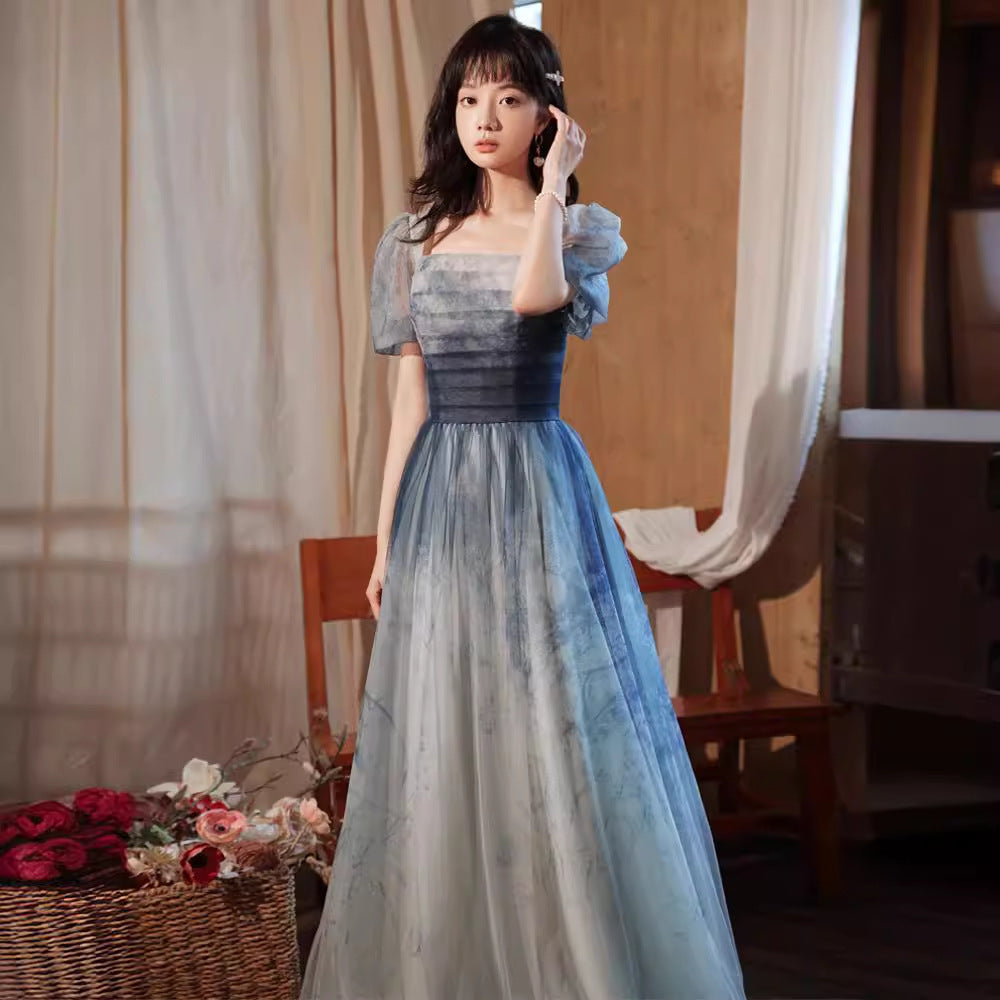 Gradient Blue Evening Elegant Socialite Ceremony Performance Banquet Dress