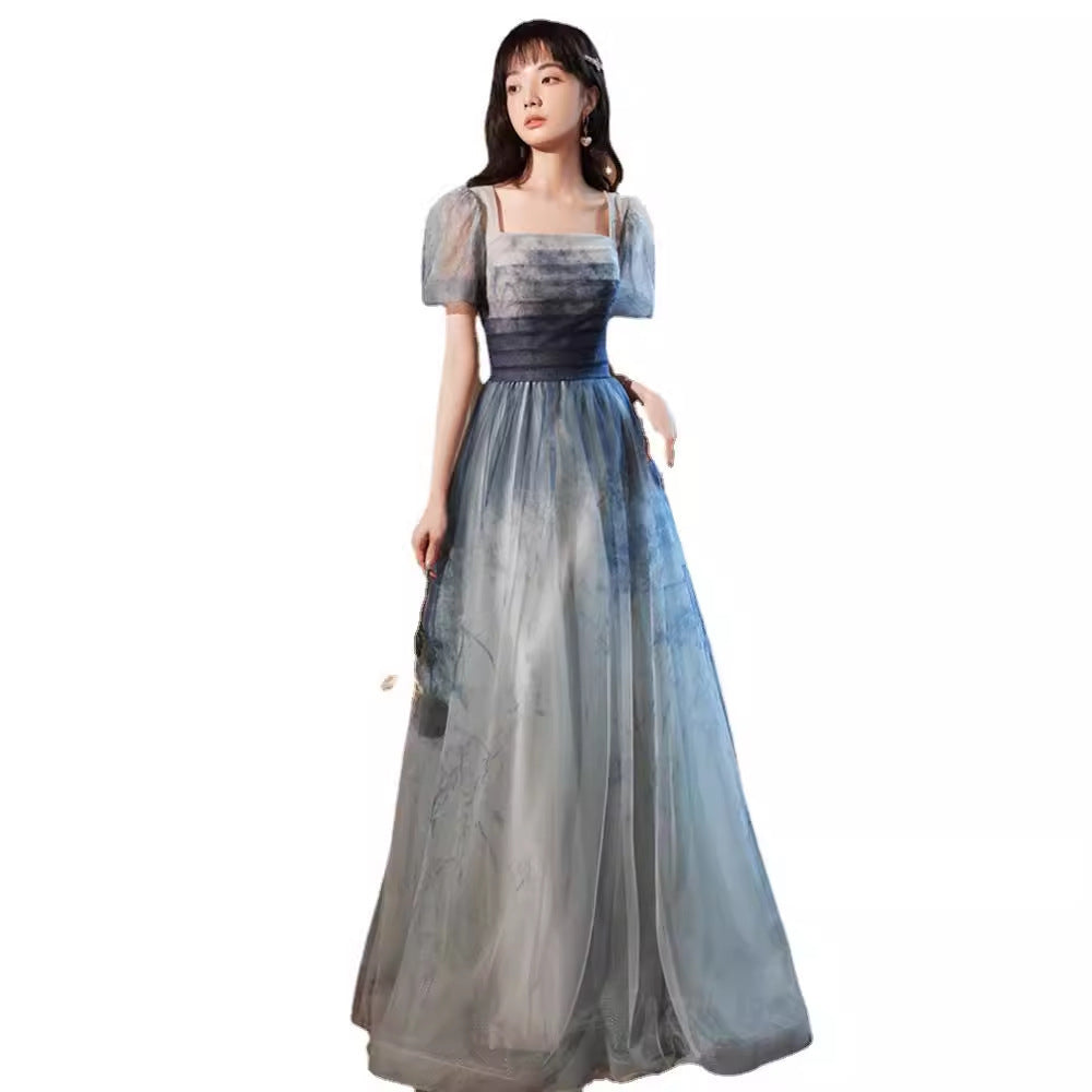 Gradient Blue Evening Elegant Socialite Ceremony Performance Banquet Dress