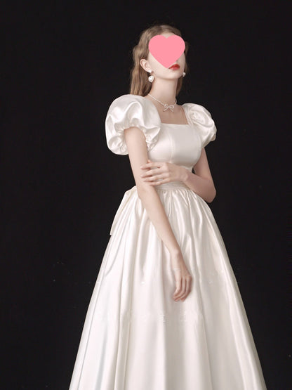 French Light Wedding Dress Satin Vintage Trip Shoot Bridal Gown Dress