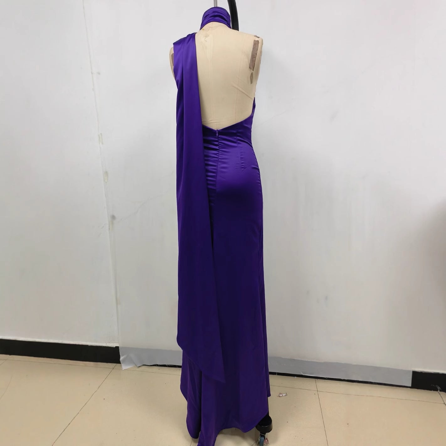 Fitted High Waist Pure Color Holder Evening Dress