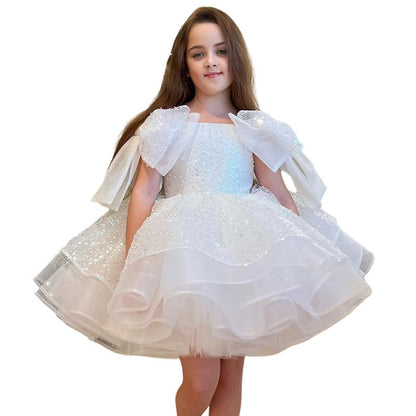 Girls' White Birthday Party Formal Dress Skirt