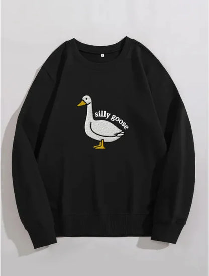 Silly Goose Graphic Casual Round Neck Sweater