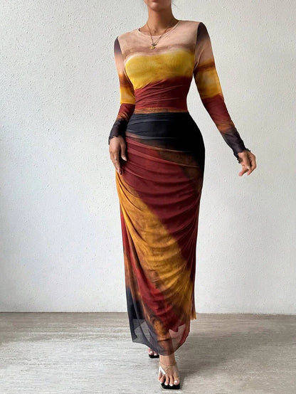 Tie-Dye Slim Fit Long Dress