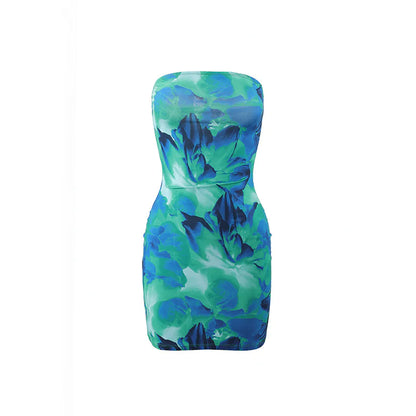 Floral Print Tube Top Sheath Dress