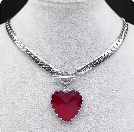 Women's Silver Glass Love Pendant Chain