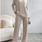 Chic Two-Piece Knitted Set: V-Neck Sweater & Straight-Leg Pants with Subtle Stripes