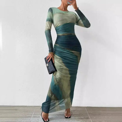 Tie-Dye Slim Fit Long Dress