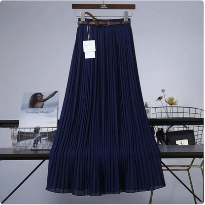 Pure Color Chiffon Pleated Swing Skirt