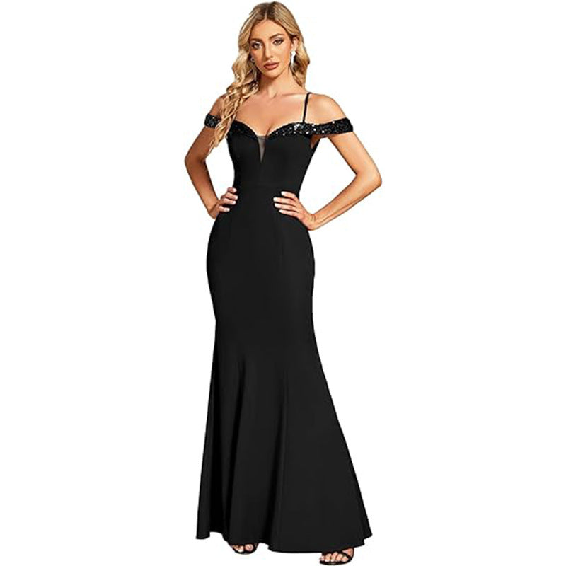 Women's Clothing Off-neck Sling Evening Long Dress