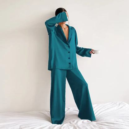 Women's Home Silk Pure Color Pajamas