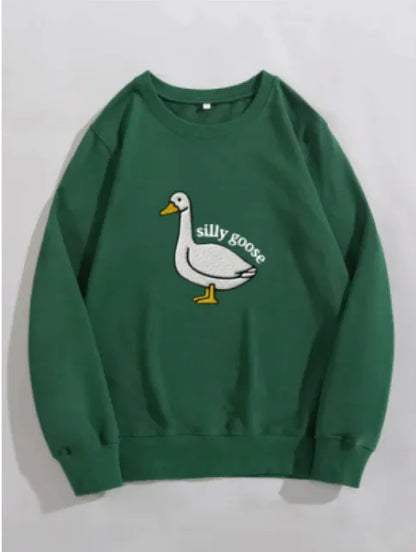 Silly Goose Graphic Casual Round Neck Sweater