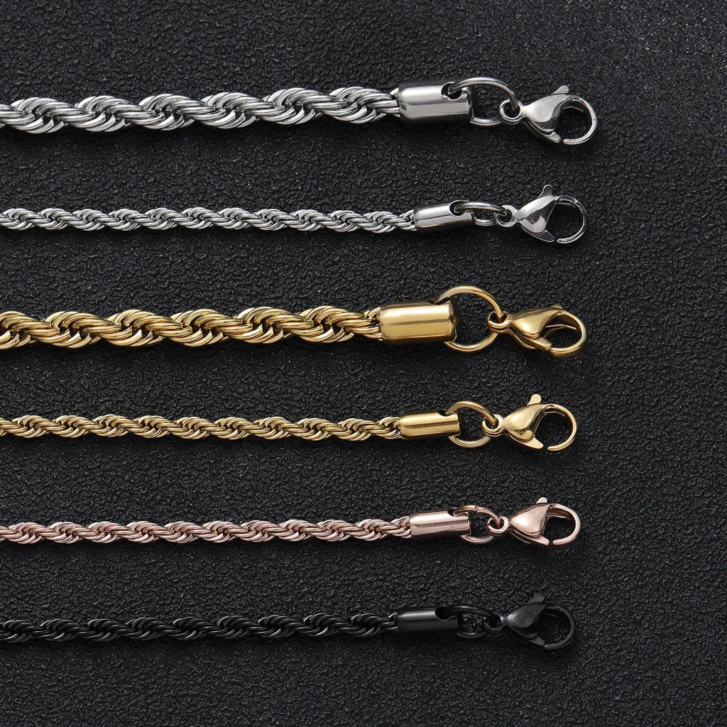 European Hip Hop Stainless Steel Twist 4mm Chain