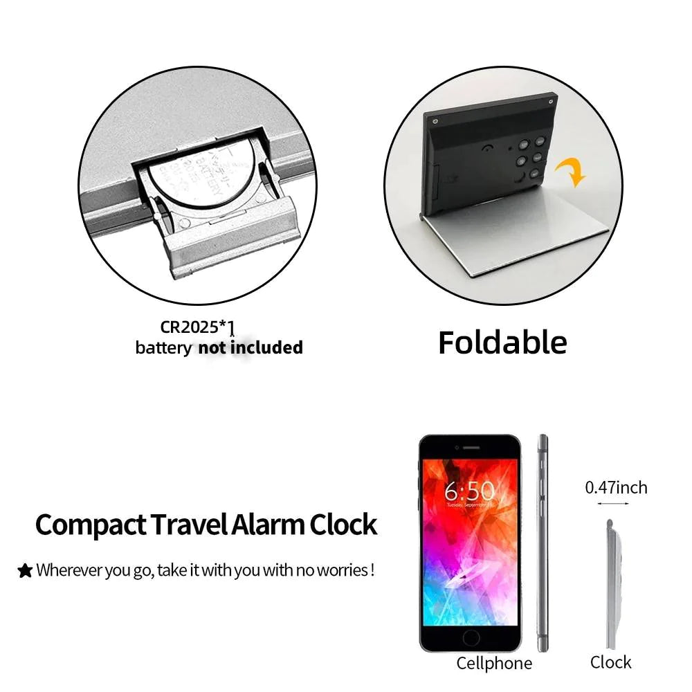 Digital Travel Alarm Clock Foldable Temperature LCD Clock Compact Desk Timer New