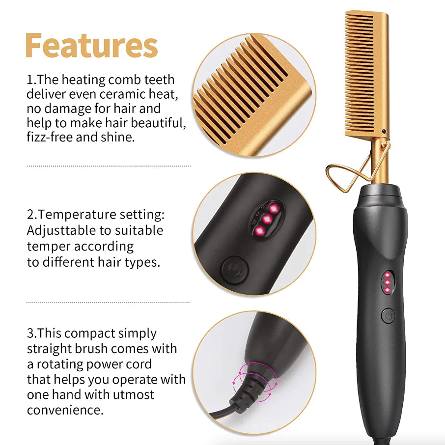 Hair Straightener Comb Pro Electric Beard Straightening Comb Heat Hot Comb Press