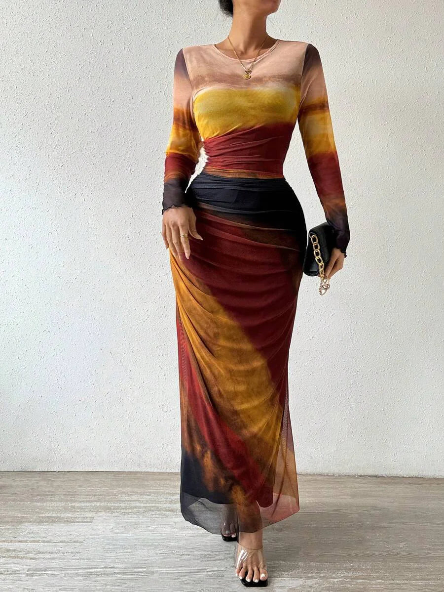 Tie-Dye Slim Fit Long Dress