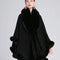 Fur Collar Knitted Poncho with Hoodie