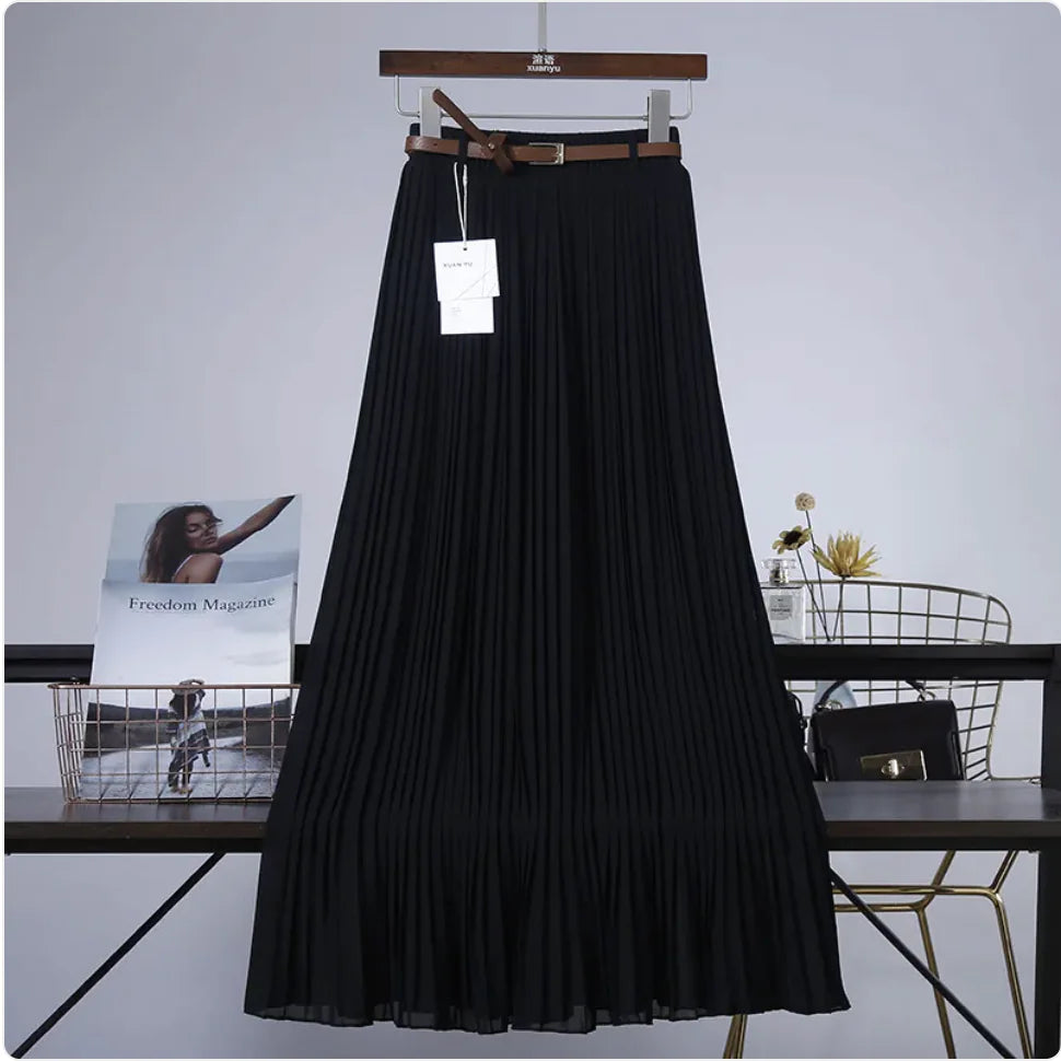 Pure Color Chiffon Pleated Swing Skirt