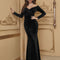 Velvet Evening Dress Elegant Off-shoulder High-end