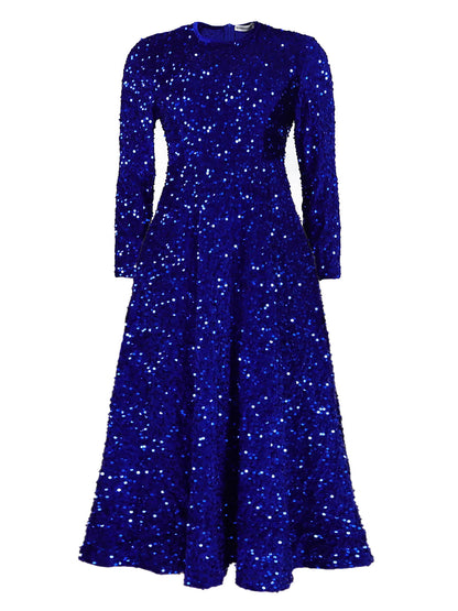 Women's Round Neck Long Sleeve Pure Color Sequins Mid-length Formal Dress