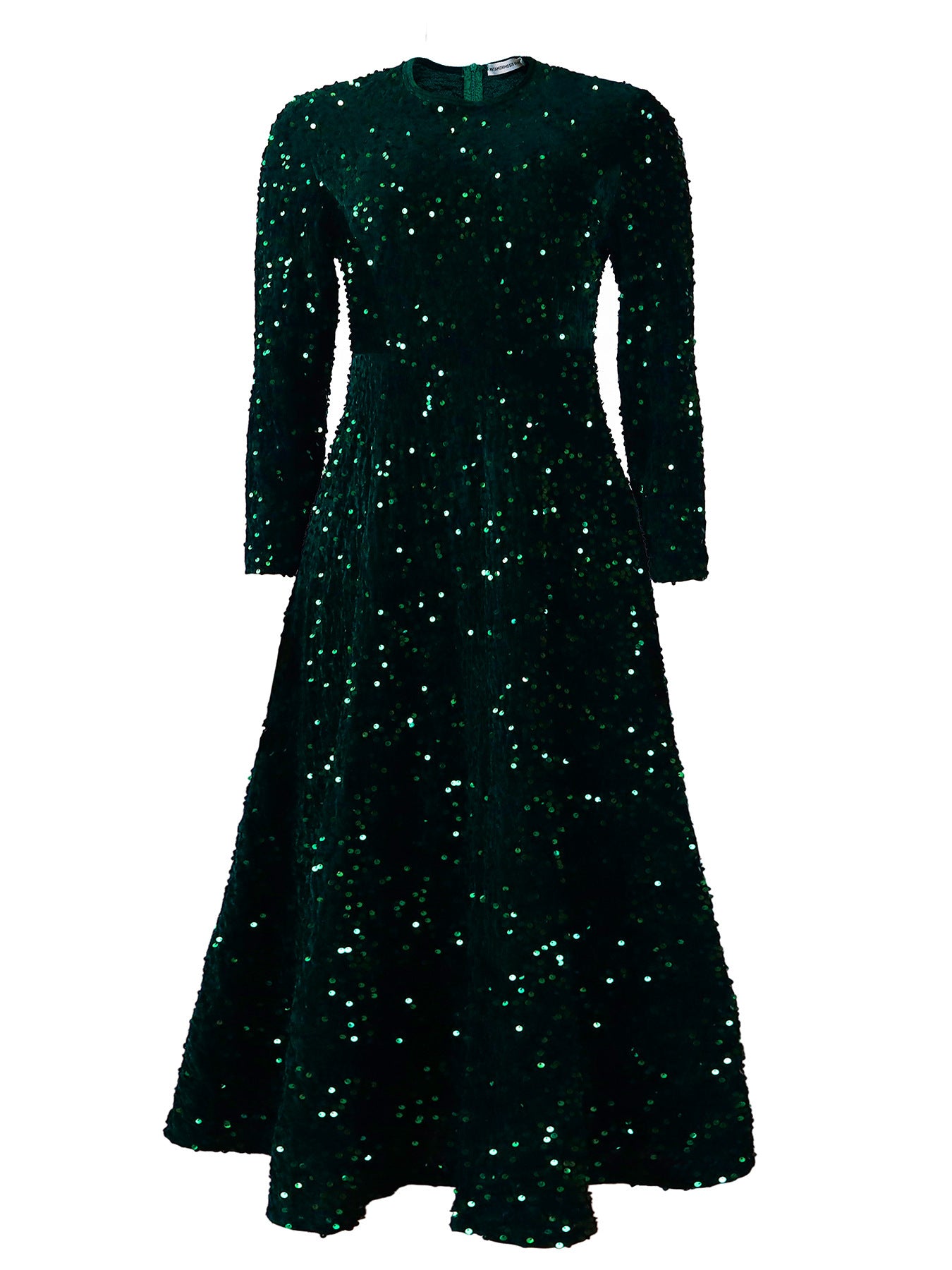 Women's Round Neck Long Sleeve Pure Color Sequins Mid-length Formal Dress