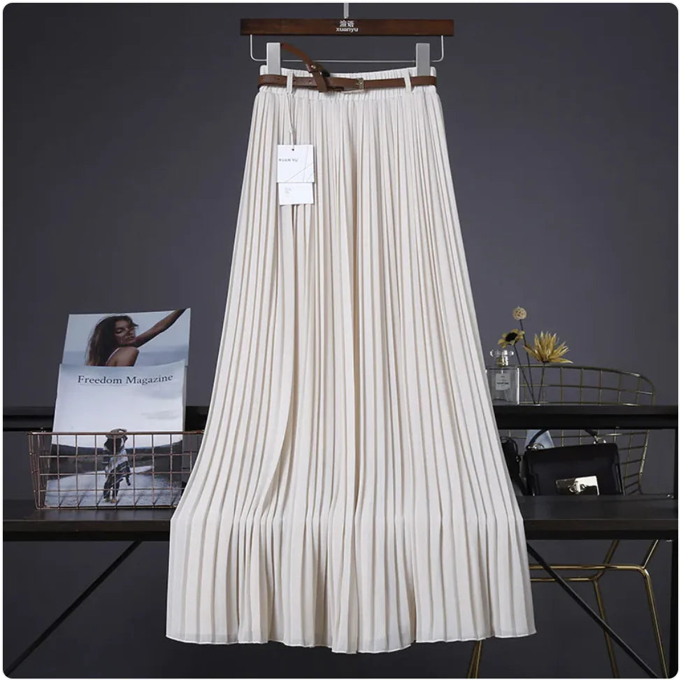 Pure Color Chiffon Pleated Swing Skirt