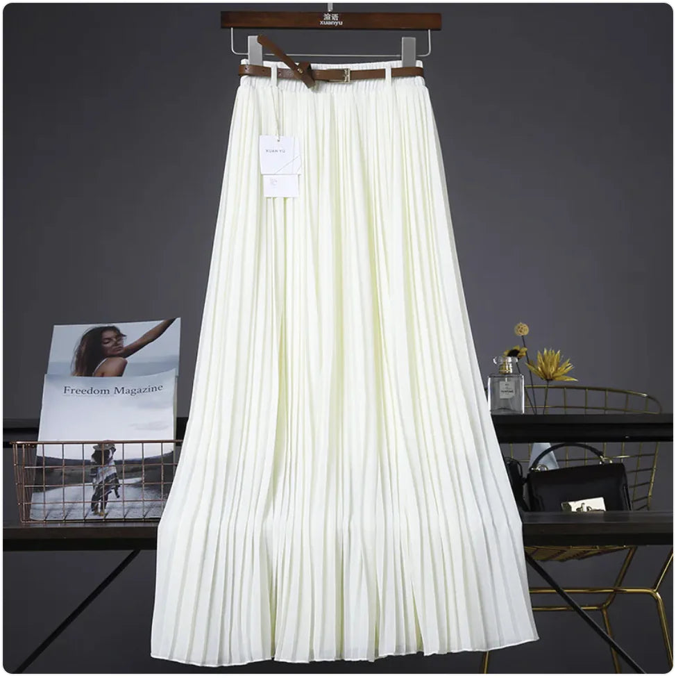 Pure Color Chiffon Pleated Swing Skirt