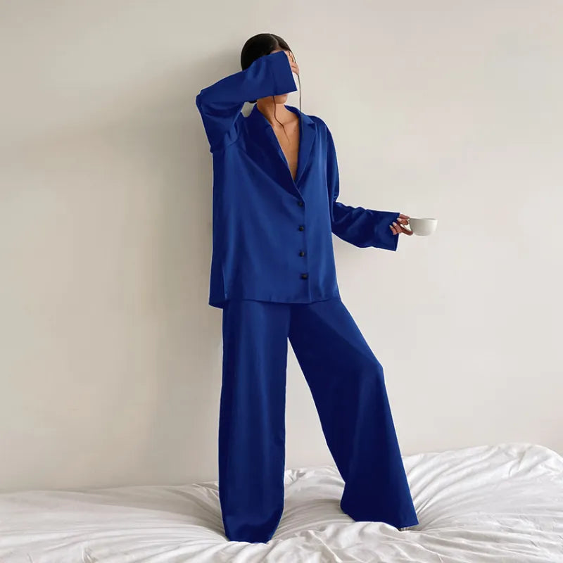 Women's Home Silk Pure Color Pajamas