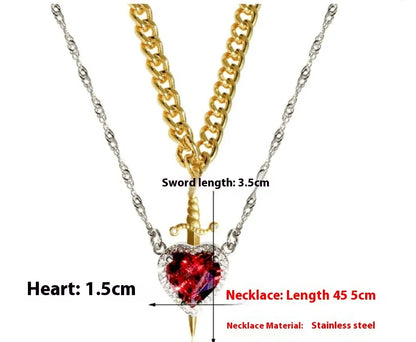 Heart And Sword Stainless Steel Necklace