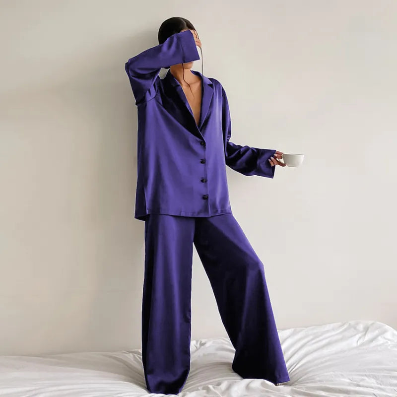 Women's Home Silk Pure Color Pajamas