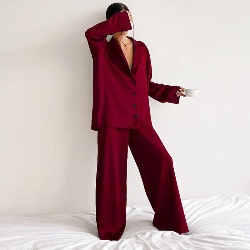 Women's Home Silk Pure Color Pajamas