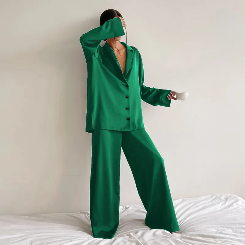 Women's Home Silk Pure Color Pajamas