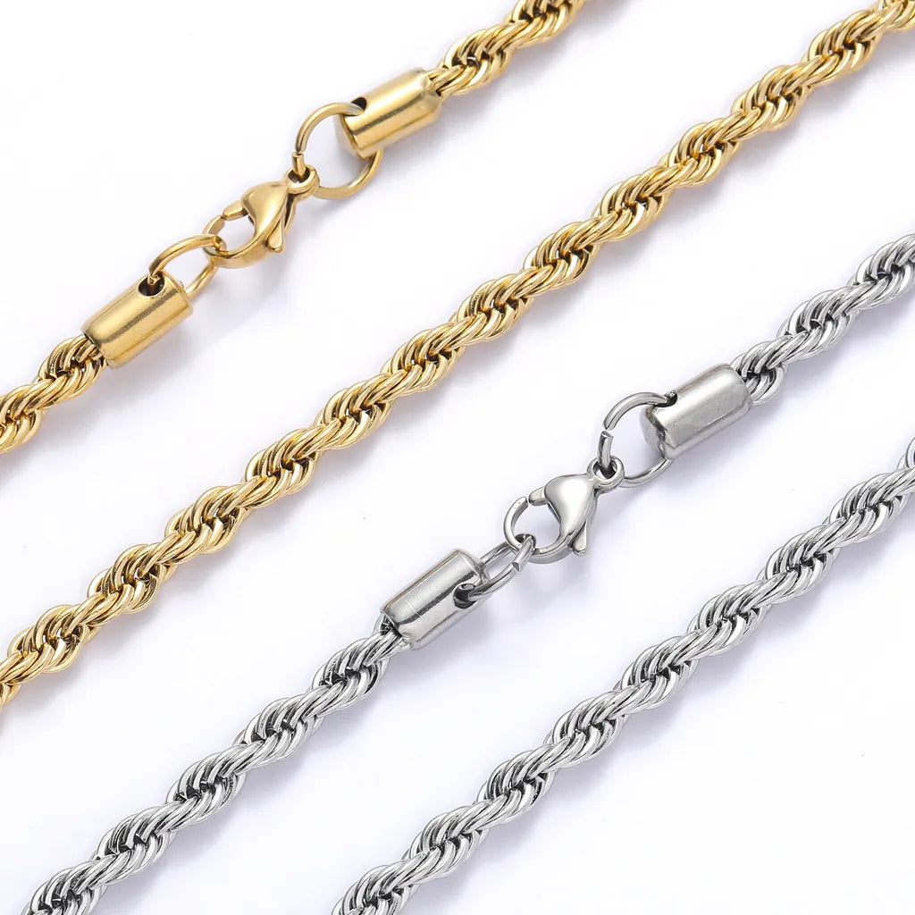 European Hip Hop Stainless Steel Twist 4mm Chain