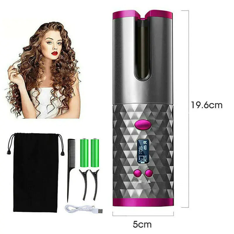 Hair Curler LCD Cordless Auto Rotating Waver Curling Iron Ceramic Wireless USA