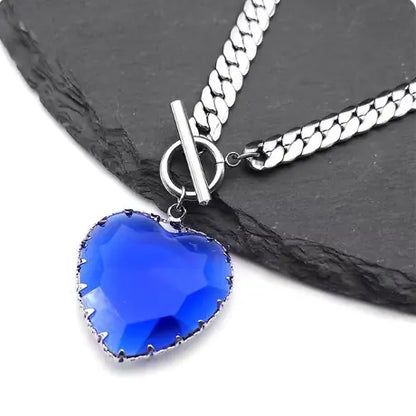 Women's Silver Glass Love Pendant Chain