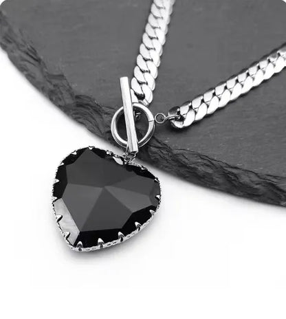 Women's Silver Glass Love Pendant Chain