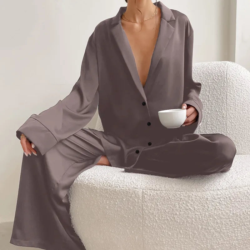 Women's Home Silk Pure Color Pajamas